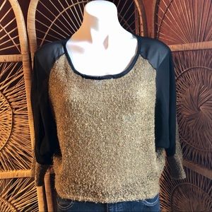 5/$25 MANITO Fuzzy Cropped Sweater Sheer Sleeves Green Black Small